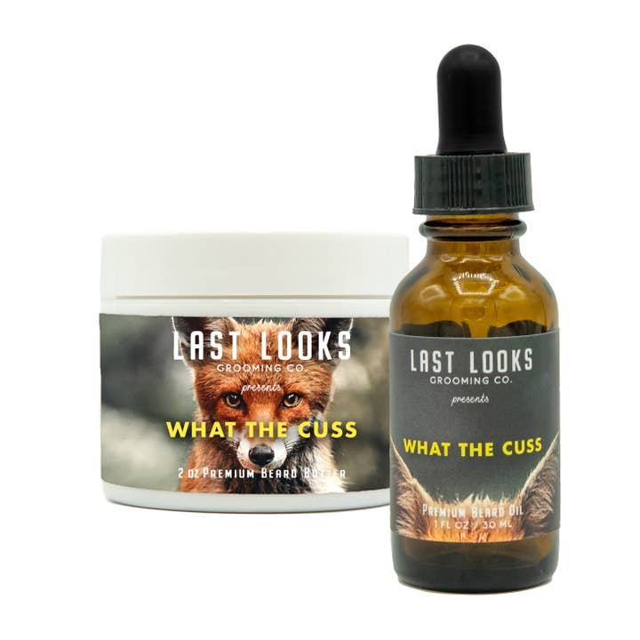 Ensemble huile à barbe et beurre What The Cuss pour la vente par Last Looks Grooming