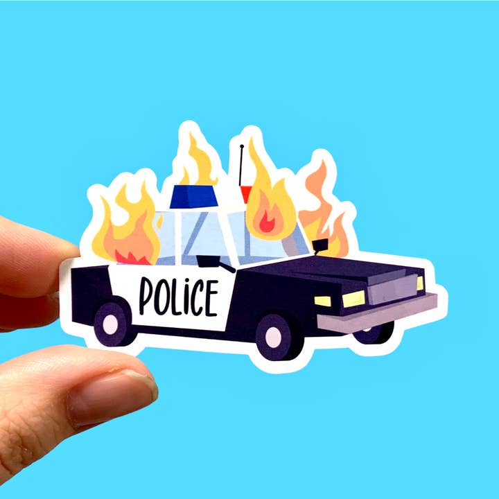 Radical Buttons - Wholesale Sticker - Burning police car, ACAB sticker, Anti police sticker