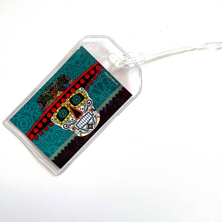 Mariachi Sukker Skull Vinyl Bagage Tag for engroshandel hos The Art of Pamela Joy Trow