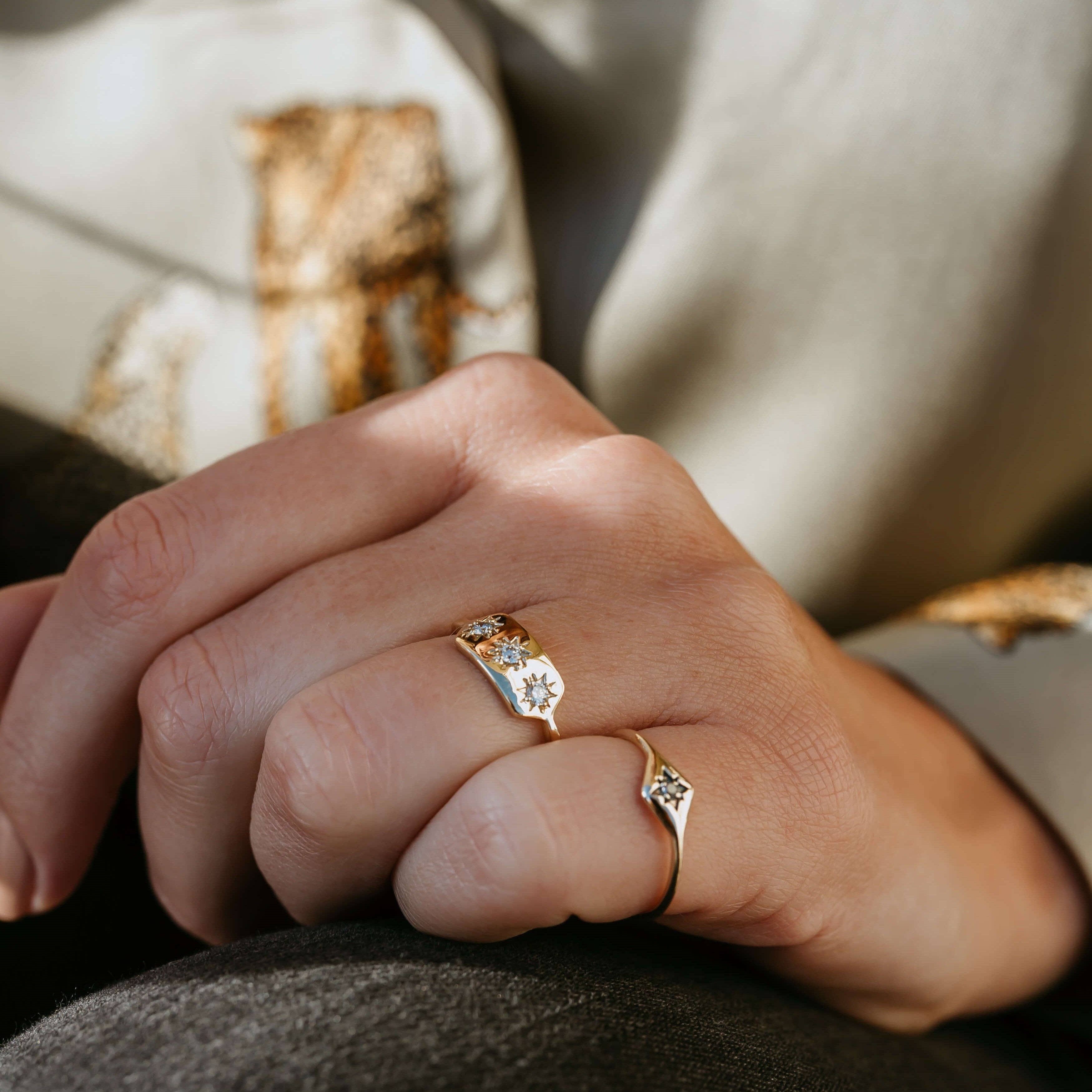 ZOHREH - Wholesale Signet Ring - Diamond Starburst Ring 9k Gold5