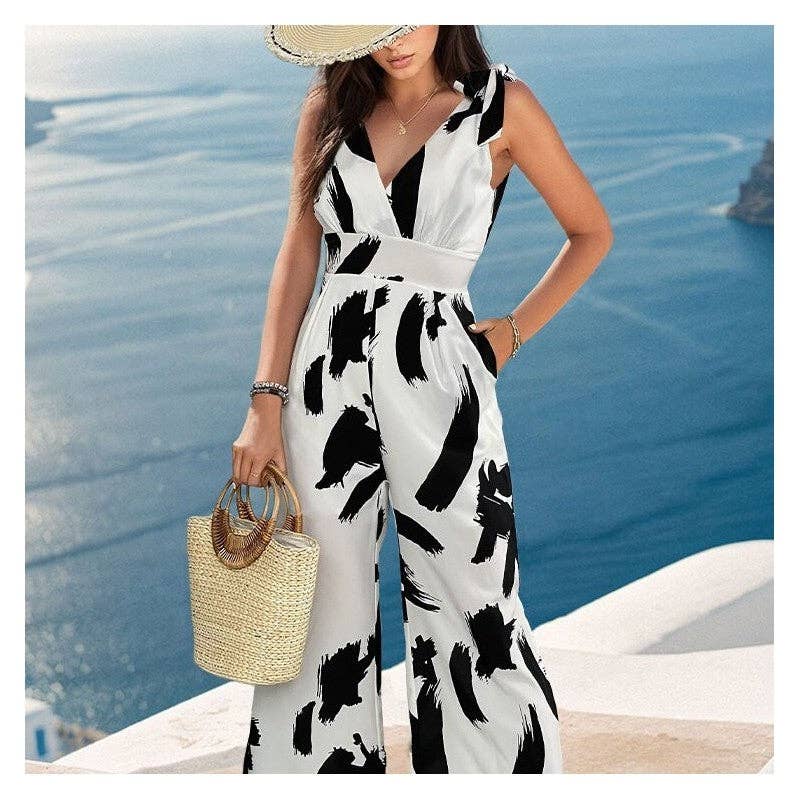 BLANCO Elegante mono floral monocromático sin mangas de venta al por mayor en Faire3