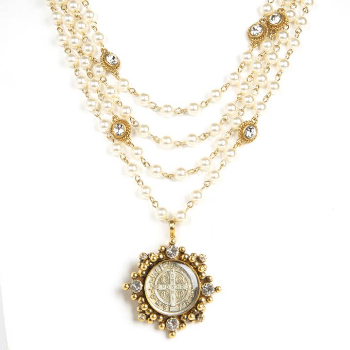 VSA Designs Inc. - Wholesale Pendant/Charm Necklace - Magdalena - 6mm Pearl Cream Luxury Medallions6
