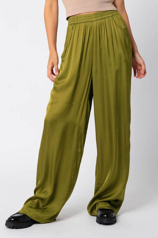 Olivaceous - Wholesale Pants - Women's - Satin Wide Pants3