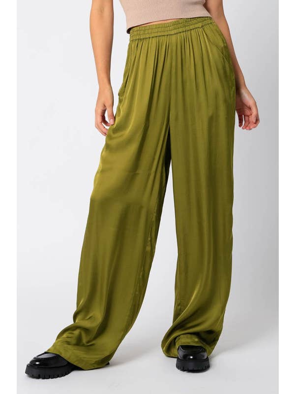 Olivaceous - Wholesale Pants - Women's - Satin Wide Pants3