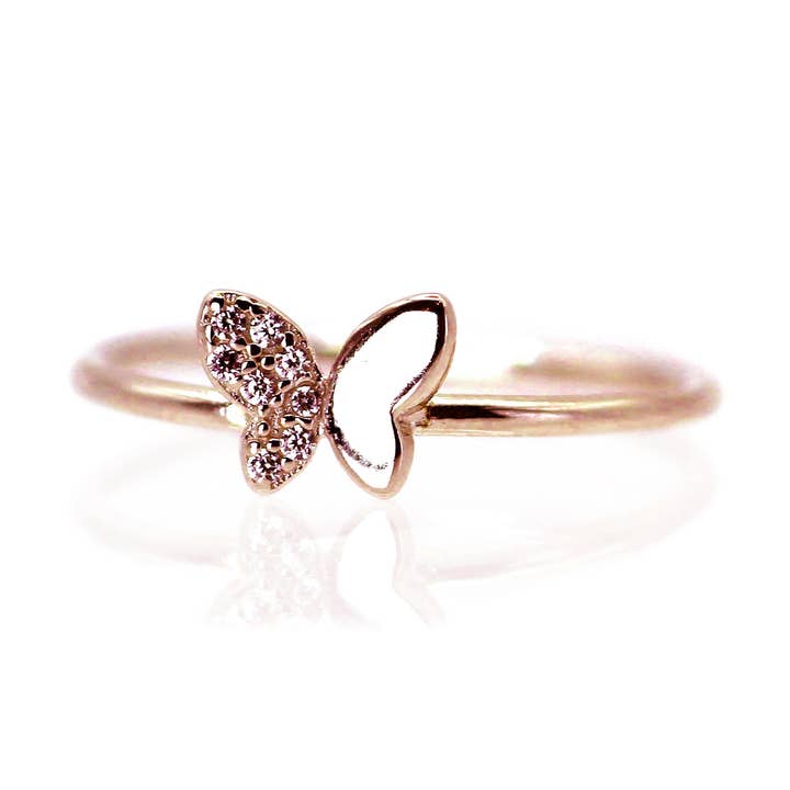 Anillo de Oro con Mariposa de Diamante Natural de 14K – Elegante y Atemporal para venta al por mayor de AdoreJ Jewelry Wholesale