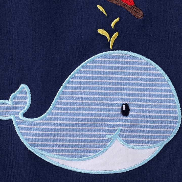 Dark Blue white 3-Pack Baby Boy Whale Embroidery Short Sleeve Set & Romper for wholesale on Faire