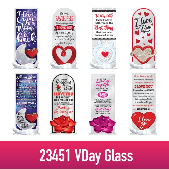Valentine's Day Love Glass Keepsake Assortment- 8/Pack for wholesale by Novelty Closeout