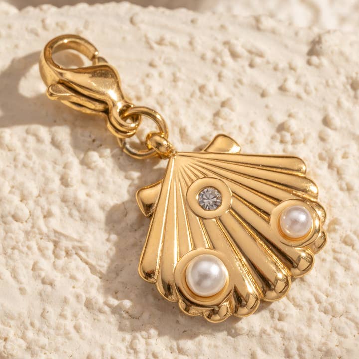 COSMOS – Pendente/pingente individual por atacado – Pingente de concha dourada com pérolas em aço inoxidável0