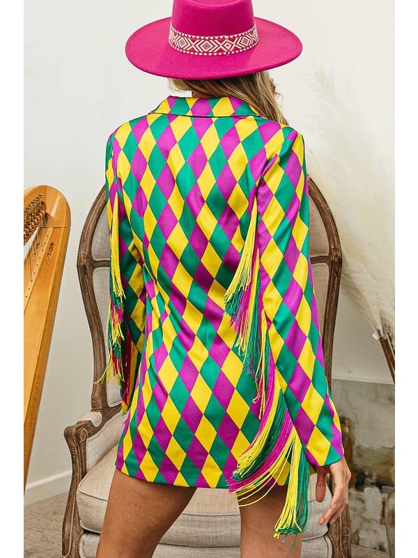 Mardi Gras Diamond Pattern Rringed Single Blazer for wholesale on Faire
