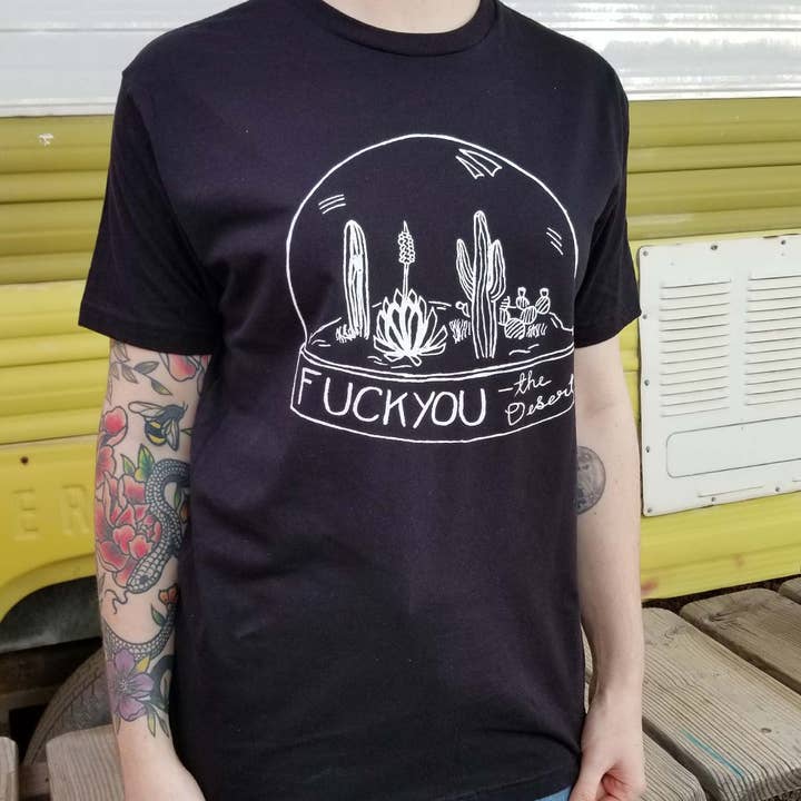 Tanline Printing – T-shirt estampada - Unissexo por atacado – Camisa unissex “Fuck You - The Desert” (preta)2