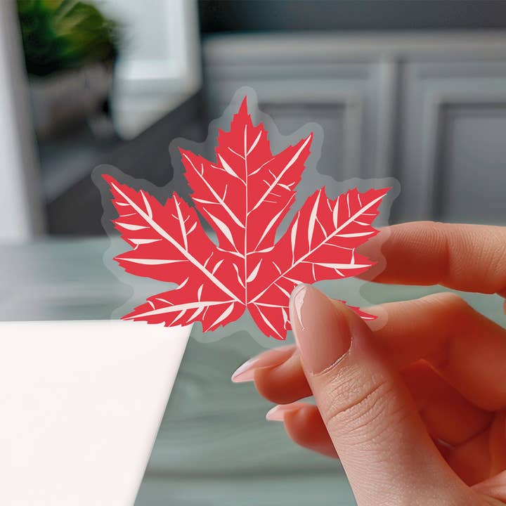 Paper Pattern Silk - Wholesale Sticker - Red Maple Leaf Clear Waterproof Vinyl Sticker, Canada Gift
