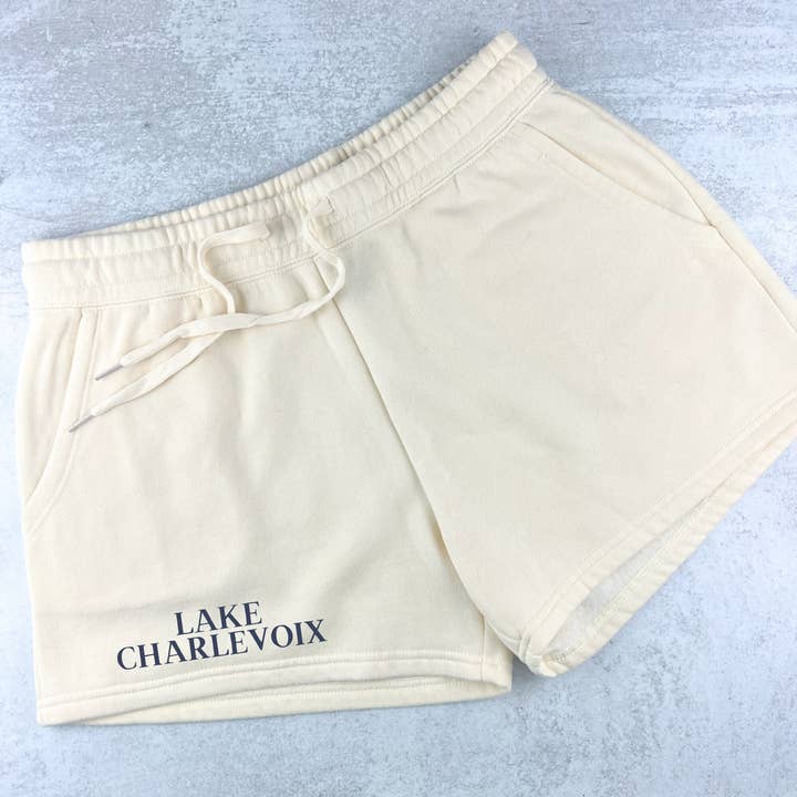 Signature Custom Lake Name Ivory Wave Wash Fleece Shorts for wholesale by Lake and Local Wholesale