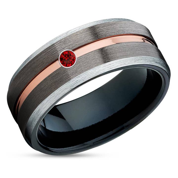 Gunmetal vigselring - svart volfram vigselring - rubin vigselring - rosa guldring för wholesale av Lucky Love Rings