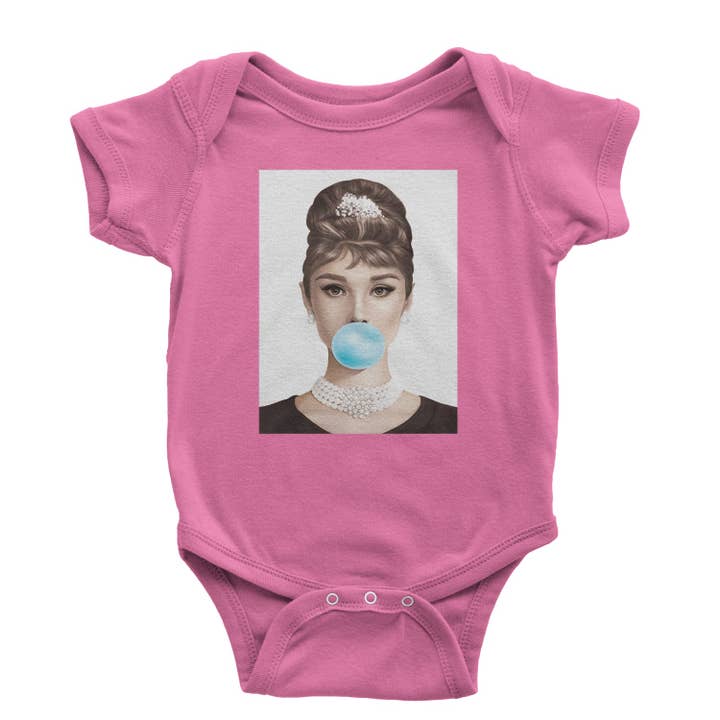 Expression Tees - Wholesale Bodysuit (Non-Footed) - Baby - Audrey Hepburn Chewing Bubble Gum American Icon Infant One-Piece Romper Bodysuit and Toddler T-shirt19