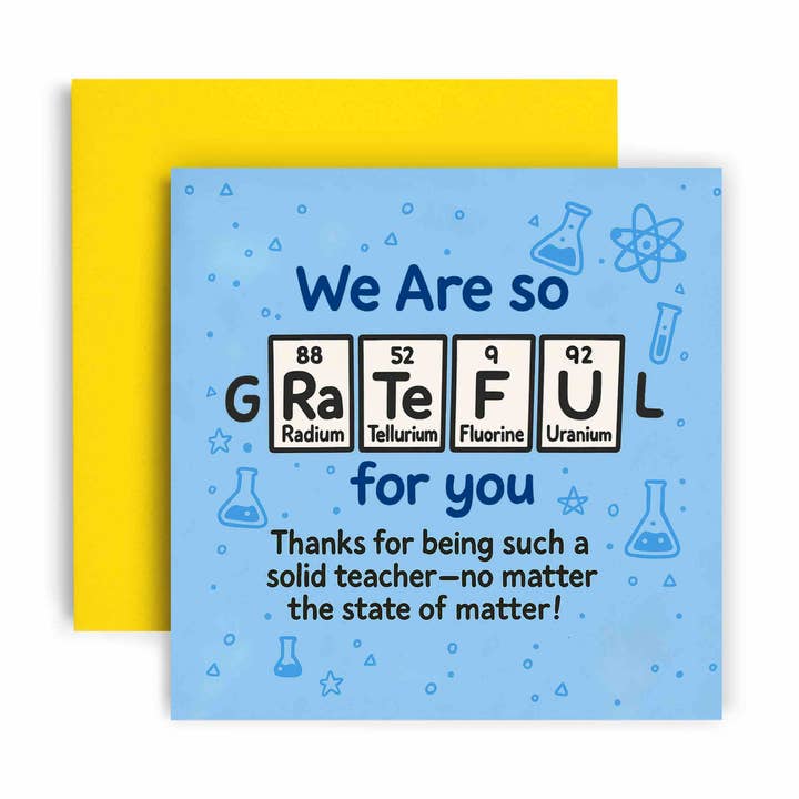 Grateful Science Periodic Elements Teacher Appreciation Card for wholesale by Huxters