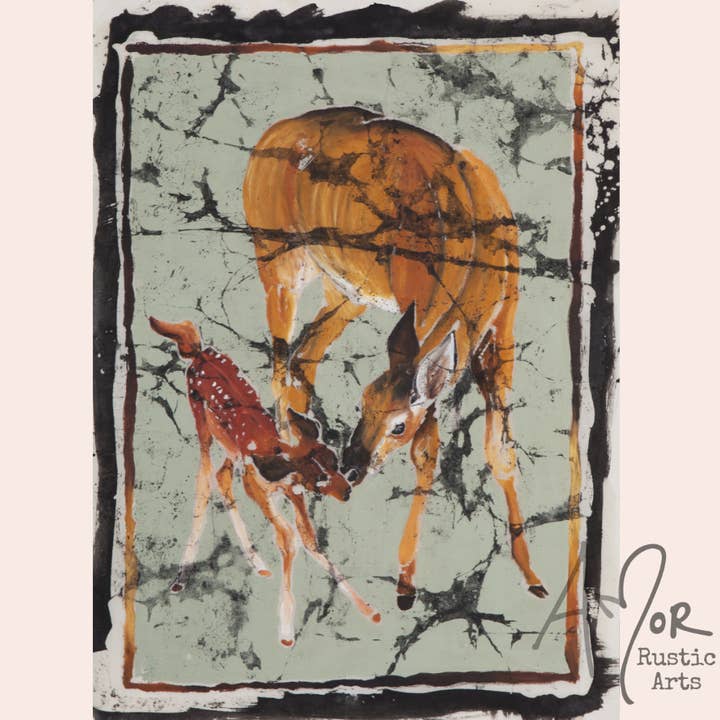 Batik Fawn And Doe Print Limited Edition for wholesale by AMor Rustic Arts