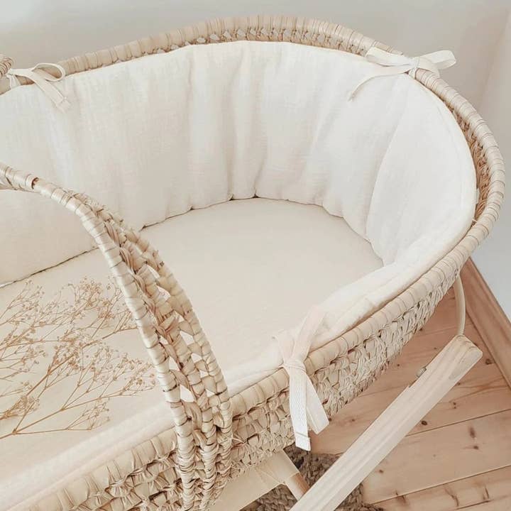 Les p'tites Merveilles de Bérénice - Wholesale Bassinet - Baby - Baby bassinet and complete lining in ecru organic cotton double gauze
