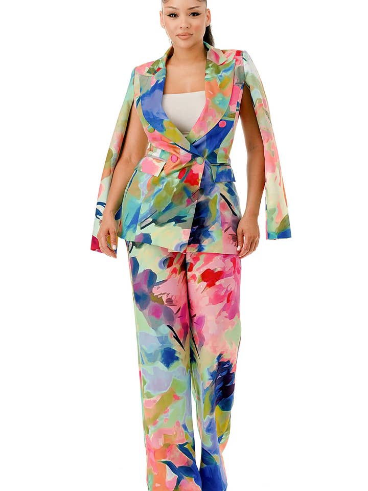 Ausschnitte Armlöcher Ärmel Doppelknopf-Blazer & Hose Set S für den Großhandel von J2 FASHION