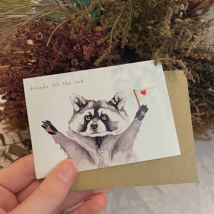 Tiny Raccoon card for wholesale by lil wabbit
