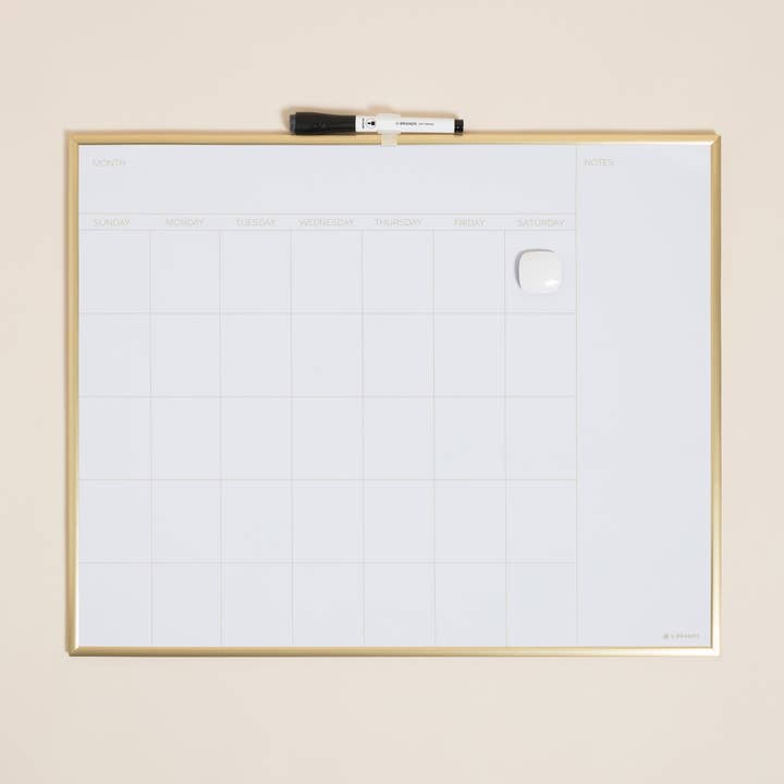 Magnetic Monthly Calendar, Gold Framed Dry Erase Board, 16" x 20" for wholesale by U Brands