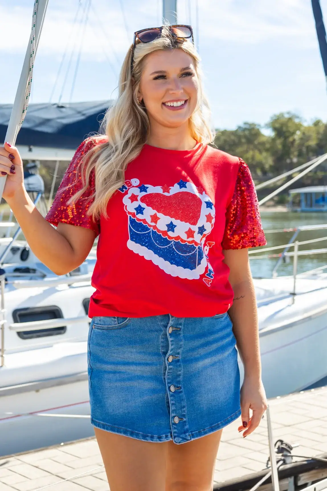 Blue The Lacey Mid-Wash Denim Skort for wholesale on Faire6