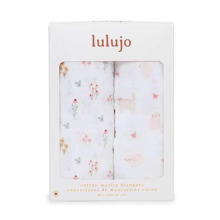 Lulujo Langes en Coton - Chats et Fleurs pour la vente par Mary Meyer