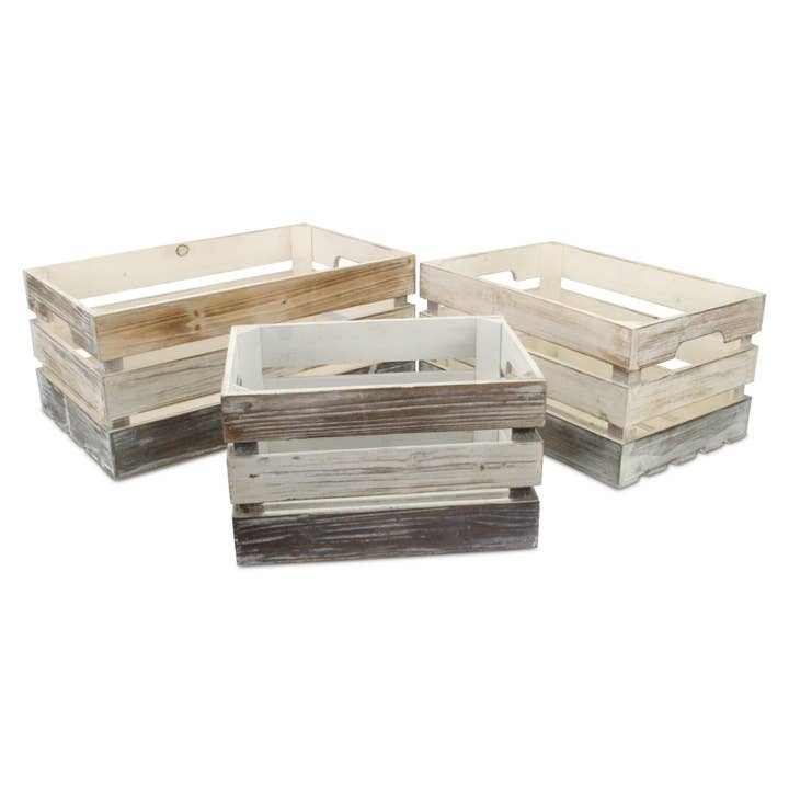 Feliciana Set of 3 Rectangular Wood Slat Crates - Tricolor for wholesale by Cheungs Home Decor