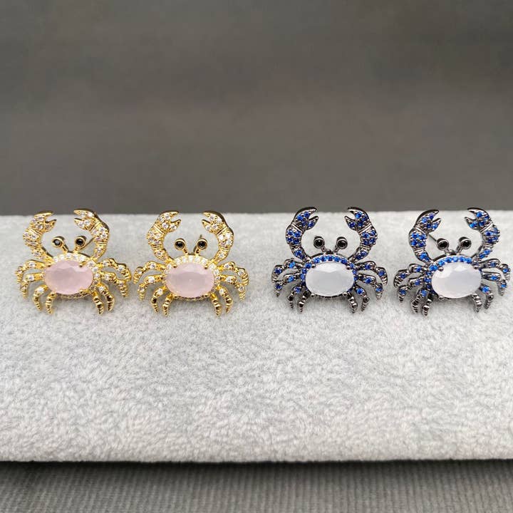 Mio Queena - Wholesale Stud/Post Earrings - Vintage Zircon Inlaid Mini Crab Ear Studs1