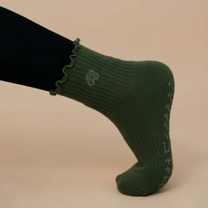 Mistletoe Green Pilates Grip Sock - Daily Grind for wholesale by Almla Active