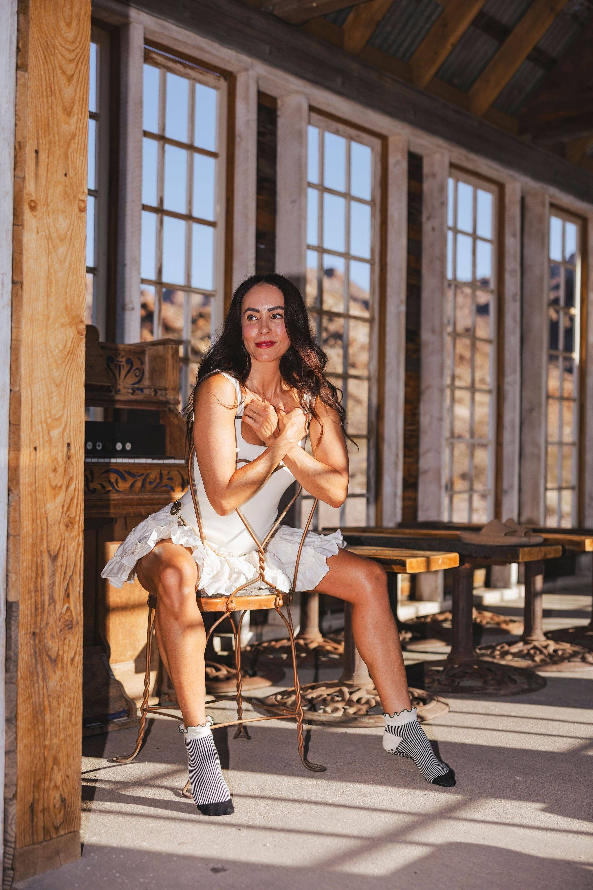 Pilates Honey - Wholesale Socks - Women's - Desert Stripes Ruffle Ankle1