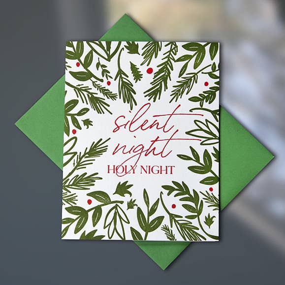 Silent Night Greenery Card - Doos van 6 voor wholesale door Sky of Blue Cards