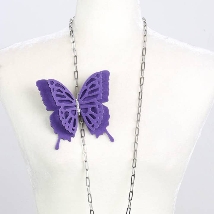 Fashion Butterflies - Venta al por mayor Broches - Broche grande de mariposa de terciopelo morado | Gargantilla | Collar3