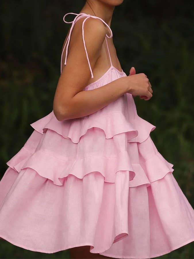 HIDDENBRAND - Wholesale Dress - Women's - Multi-Layered Ruffle Cake Backless Slip Dress12