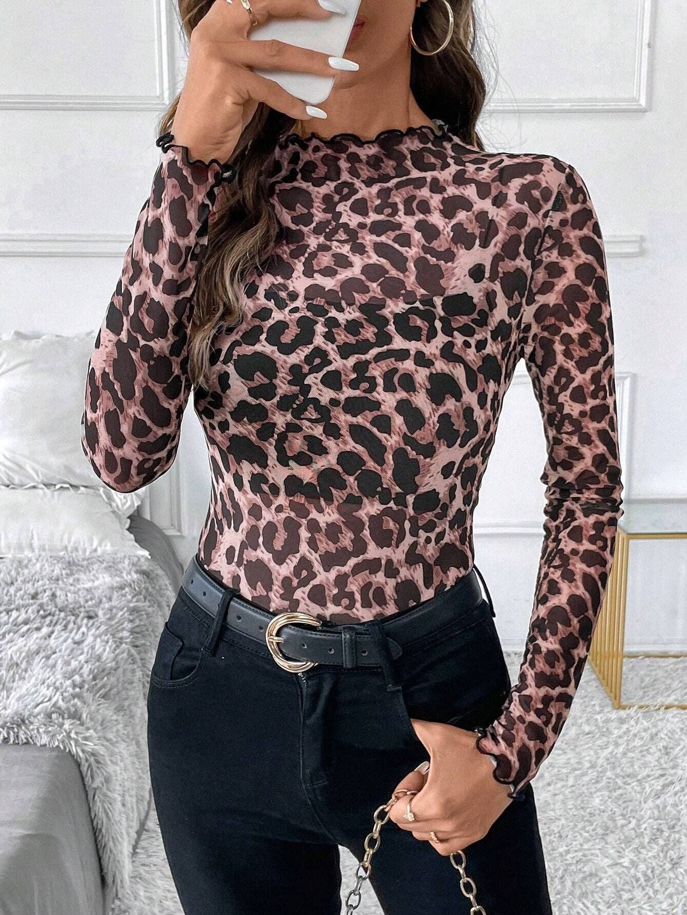 Dipped Shop - Wholesale Blouse - Women's - Sexy Leopard Print Mesh Slim Top DPT262519