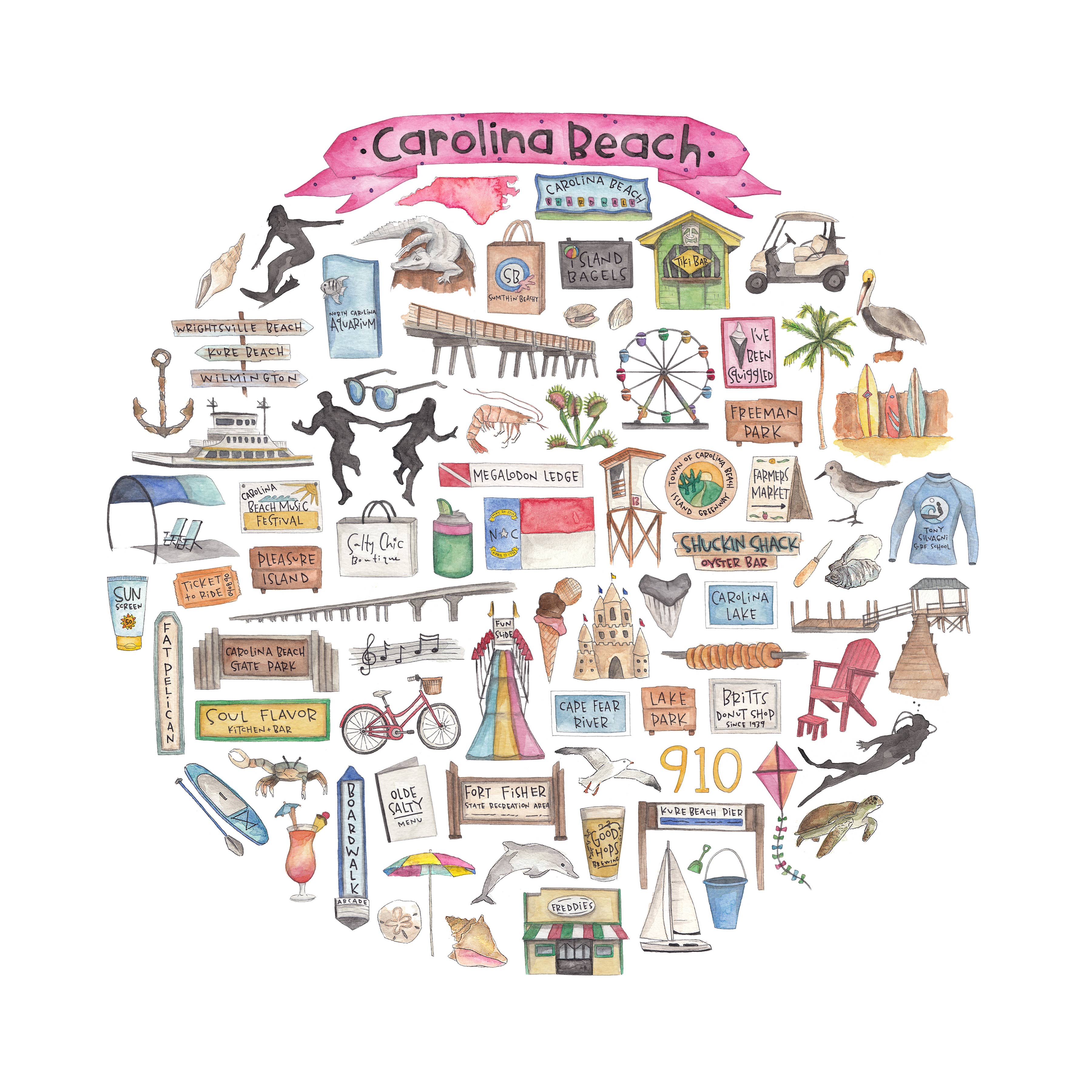 Green Blanky Studio - Wholesale Stationery/Notecard Set - Carolina Beach, NC Icon Watercolor Notecard1