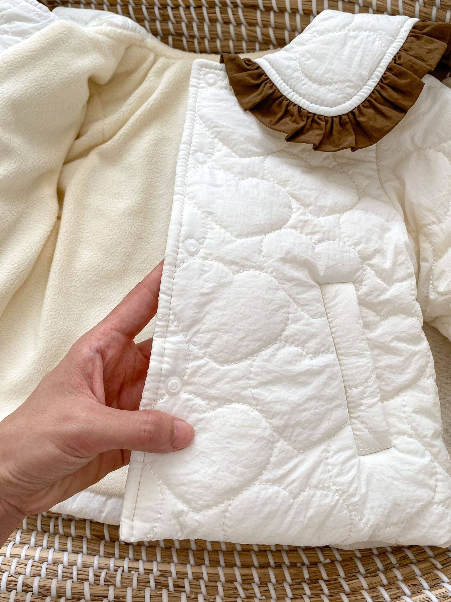 Beige Baby Girl Bow Tie Design Thickened Long Sleeves Cardigan Coat for wholesale on Faire4