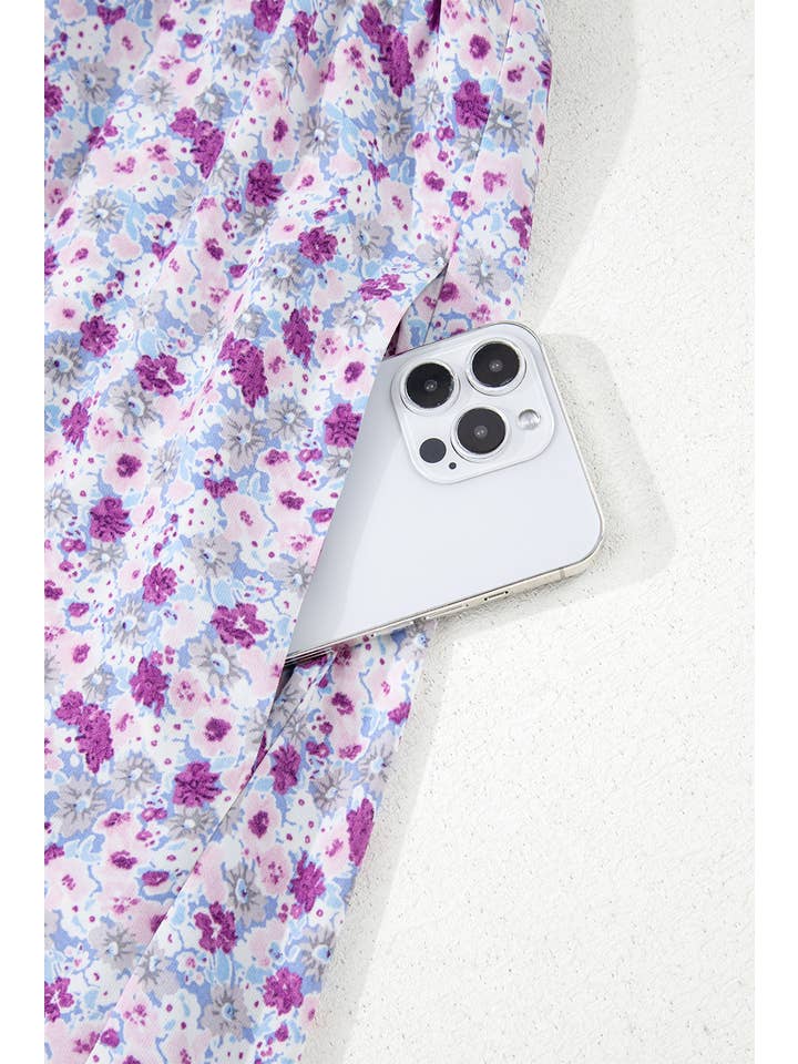 Babs + Birdie - Wholesale Dress - Women's - Shaylan | Floral Bubble Sleeve Shirred High Waist Maxi Dress5