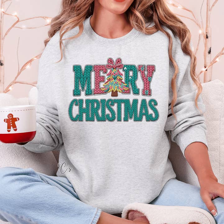 Latch Hook Faux Yarn Merry Christmas Sweatshirt for wholesale by 5C's Wholesale