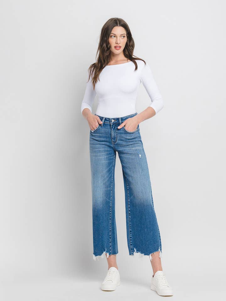 DELIGHTFUL HIGH RISE CROP WIDE LEG JEANS F5733 for wholesale on Faire