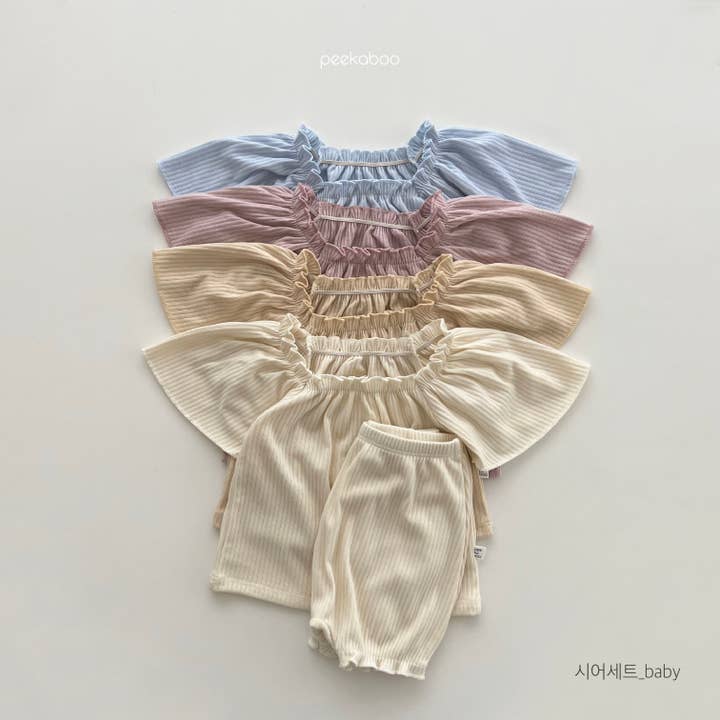 Conjunto de pijama de verano acanalado suave de algodón para bebé para venta al por mayor de peekaboo