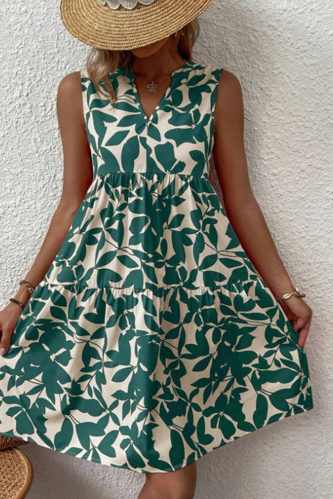 UNISHE – Großhandel Kleid – Damen – Ärmelloses Spleißkleid mit V-Ausschnitt und Blumendruck ZZKF7640