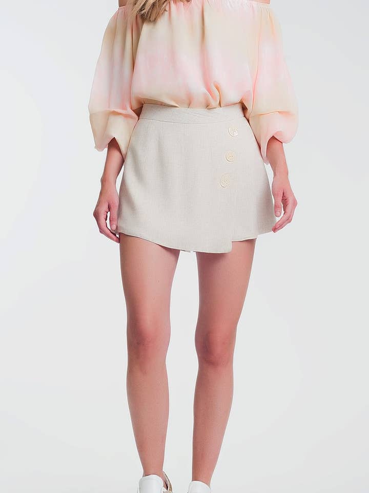 Beige shortrok met knoopdetail voor wholesale door Q2—All Orders:Free Duties for the US,UK,and Canada