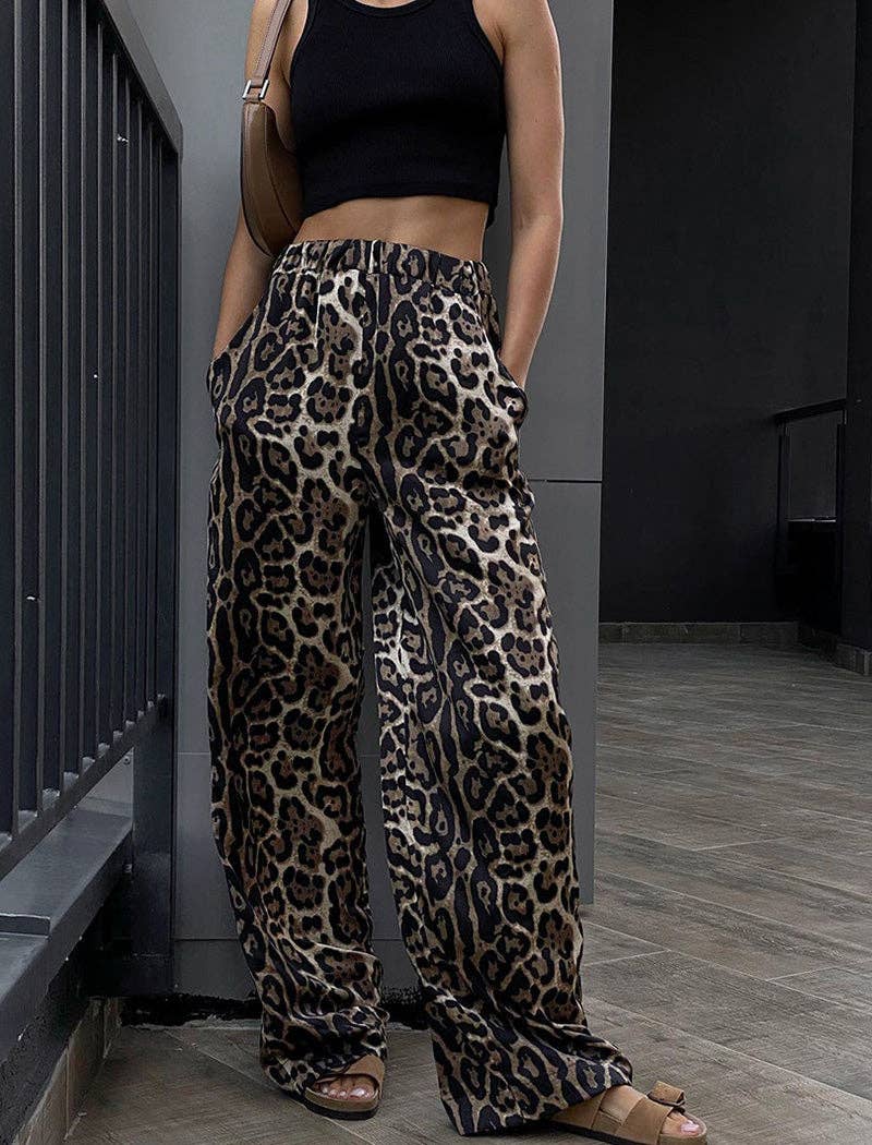LEOPARD Wide-Leg Satin Animal Print Pants for wholesale on Faire6
