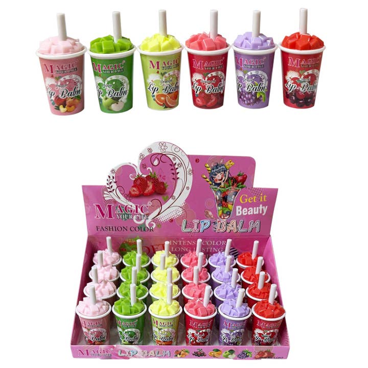 ASSORTED MAGIC YOUR LIFE FRUIT IN A CUP LIP BALM LC817 (24PC) for wholesale on Faire