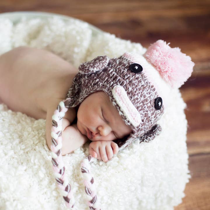 The Daisy Baby LLC - Wholesale Newborn/Knit Hat - Baby - Baby Pink Sock Monkey Crocheted Handmade Heirloom Gift Hat0