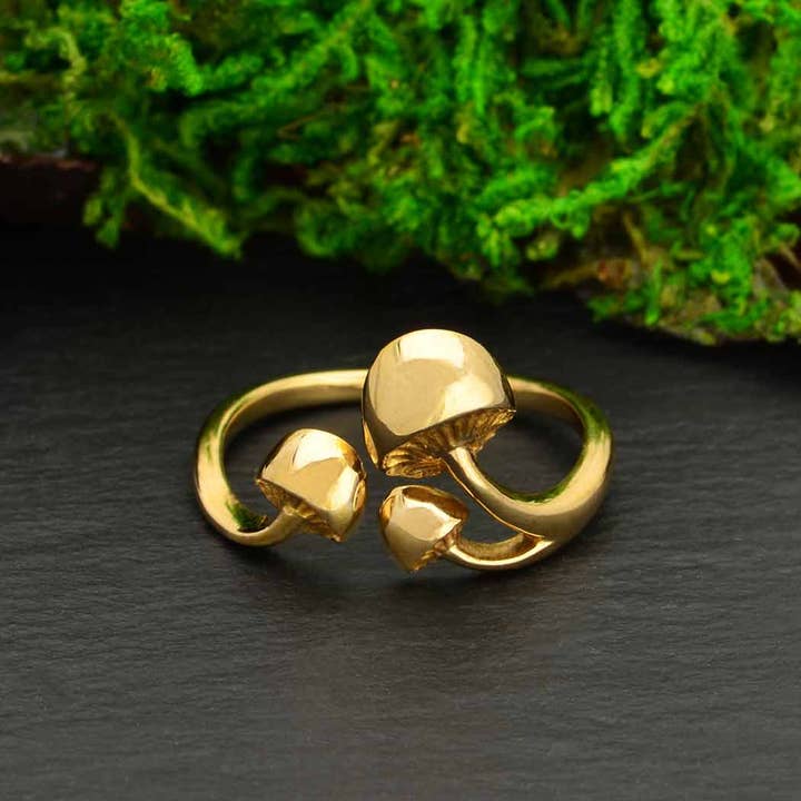Nina Designs - Wholesale Band/Stacked Ring - Sterling Silver or Bronze Adjustable Three Mushroom Ring