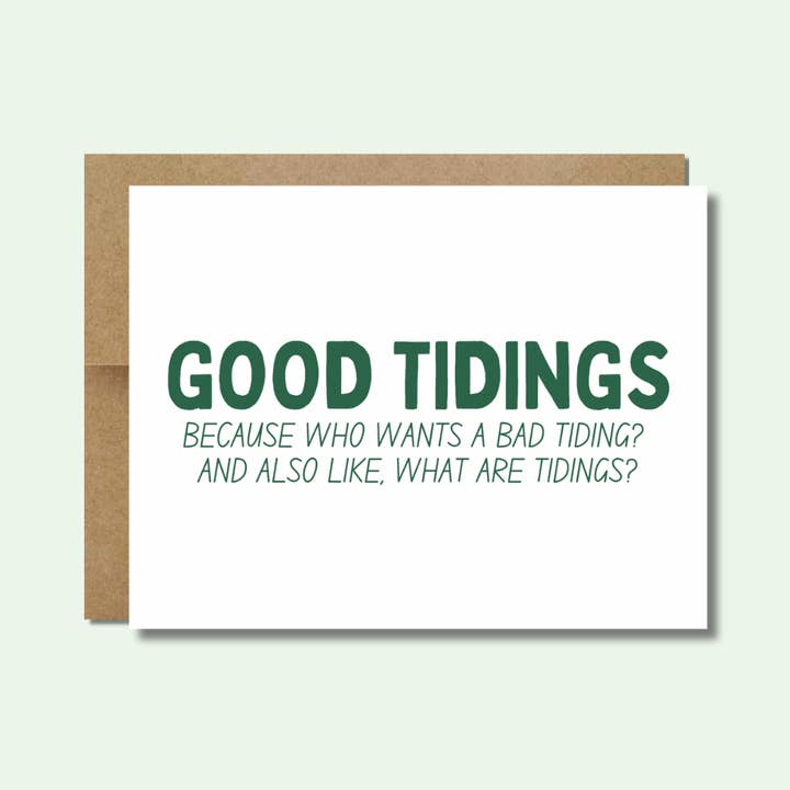 Biglietto natalizio Good Tidings | Divertente biglietto di auguri per la vendita all'ingrosso da parte di Raisin Spirits