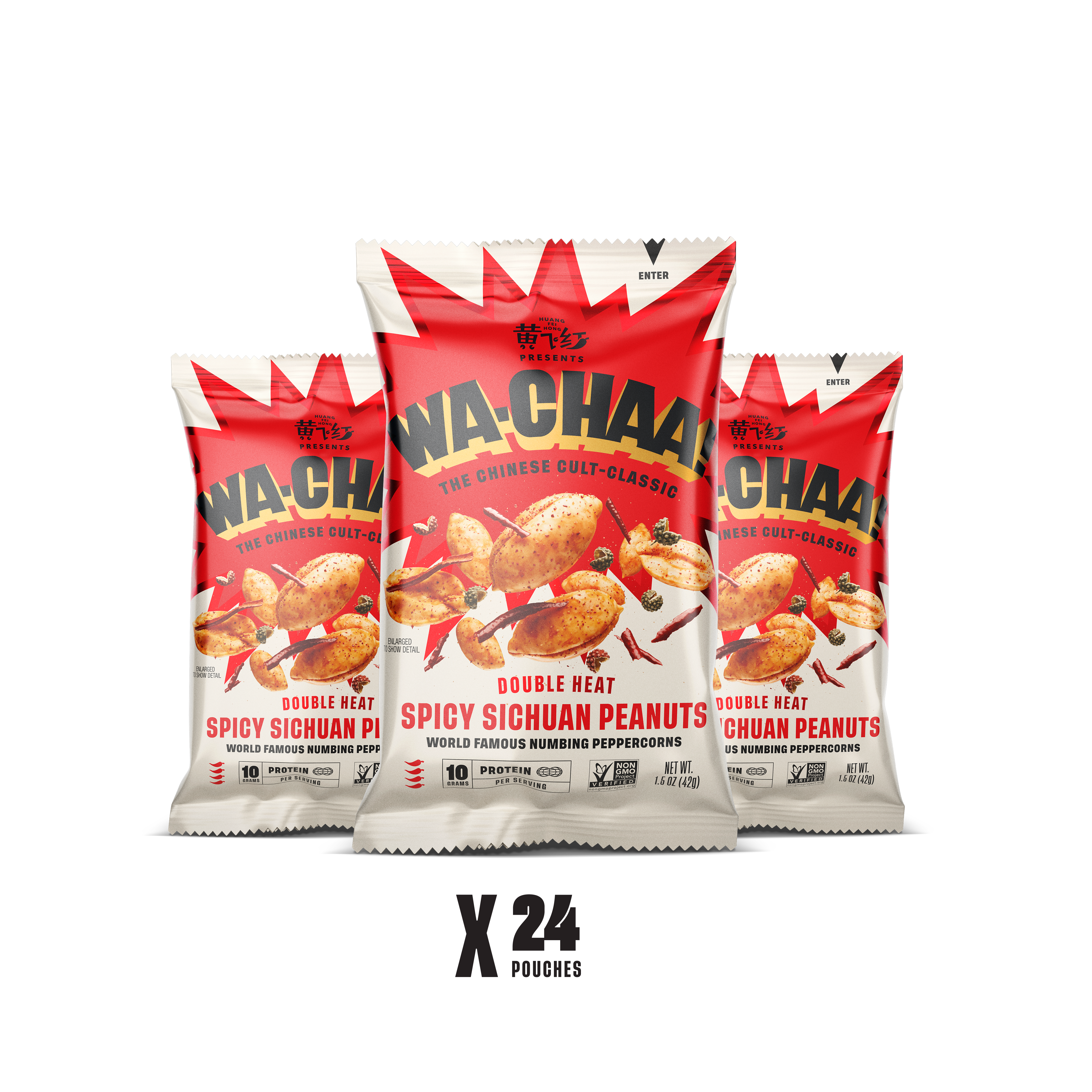 WA-CHAA! - Wholesale Nuts - WA-CHAA! Double Heat Spicy Sichuan Peanuts - 24 pack x 1.5oz2