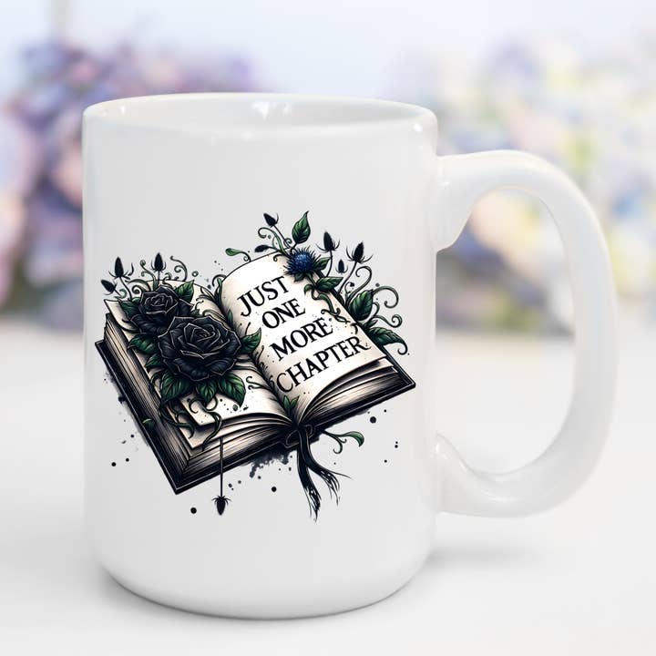 AromaSarapy - Wholesale Coffee Mug - Just One More Chapter w/Black Roses | Book Lover Mug 0