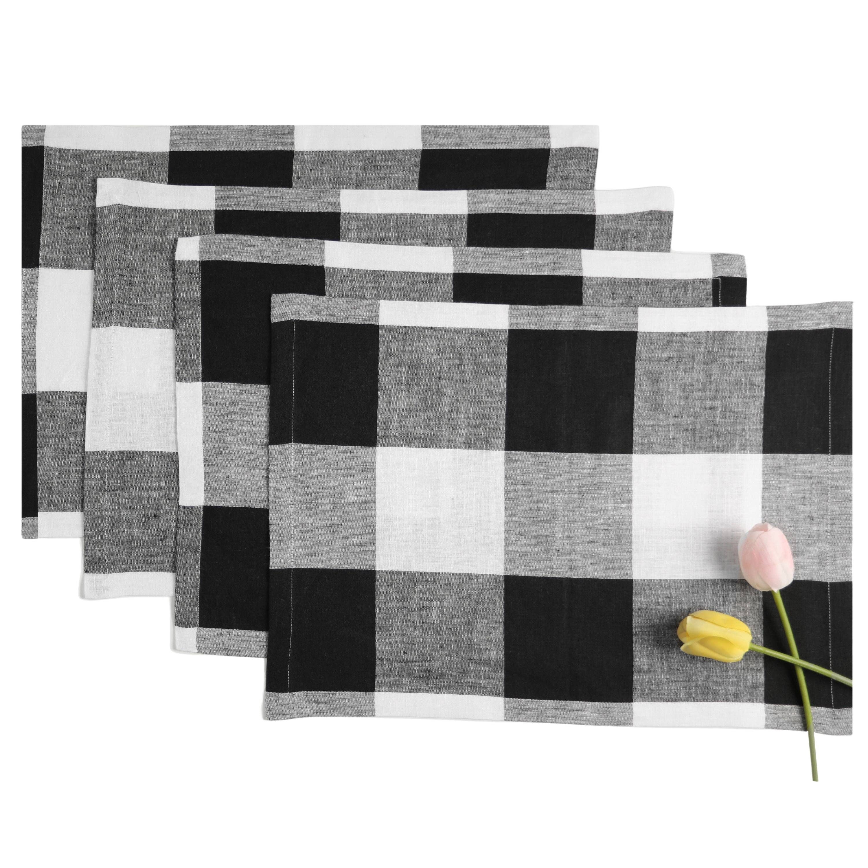 D'Moksha - Wholesale Placemat - Black and White Buffalo Check Linen Placemats0